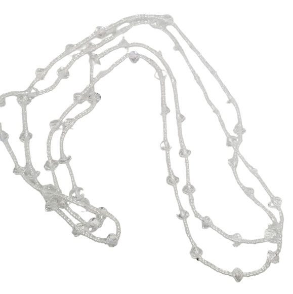 VINTAGE LONG SPARKLING FACETED GLASS CRYSTAL BEAD NECKLACE - Picture 3 of 4